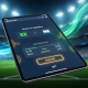 Modern online football betting interface on a mobile device, showing a match fixture, odds, and a 'Place Bet' button, with a blurred football stadium and '2026' in the background, symbolizing World Cup betting for beginners.