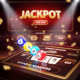 Vibrant 4D lottery draw machine with glowing balls, symbolizing a daily jackpot draw on a premium online casino platform in Malaysia.