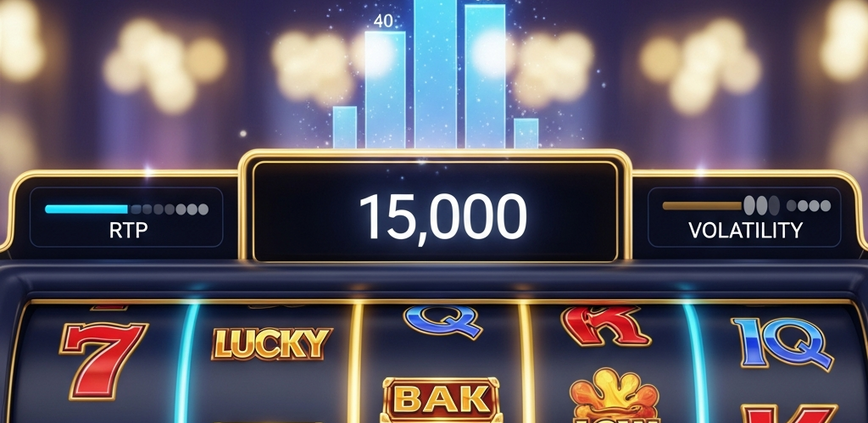 Dynamic online slot machine interface with vibrant spinning reels, a rising progressive jackpot counter, and digital indicators for RTP and volatility, set in a luxurious, high-tech online casino environment.