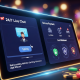 Sleek online casino interface featuring a prominent 24/7 live chat window on one side and secure, fast payment method icons with security shields on the other, conveying trust and efficiency.