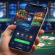 Sleek smartphone displaying a dynamic online casino mobile app interface, showing elements of registration, deposit, and a casino game, symbolizing quick and secure account setup.