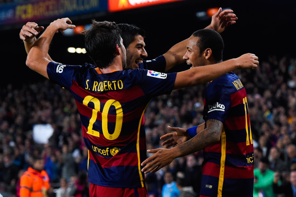 Two goals from Neymar and a late Sergio Roberto goal stunned PSG