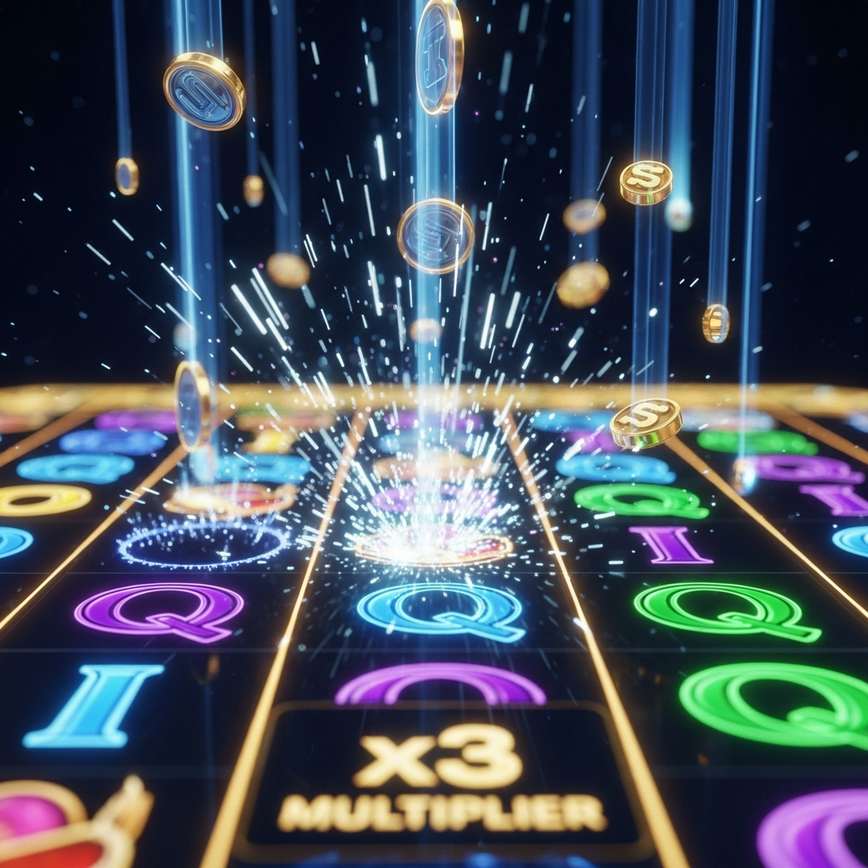 Illustrates the dynamic action of cascading reels, where winning symbols disappear and new ones fall, often with progressive multipliers.