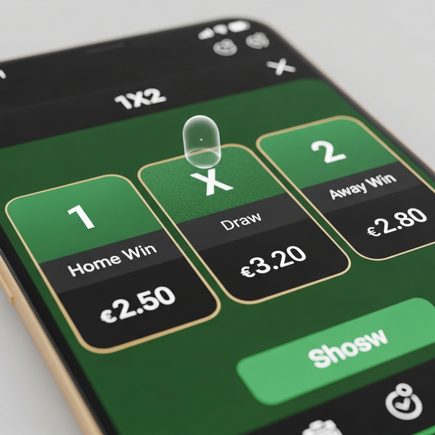 Illustrates the core concept of 1X2 betting by clearly showing the '1', 'X', and '2' options with associated <a href=