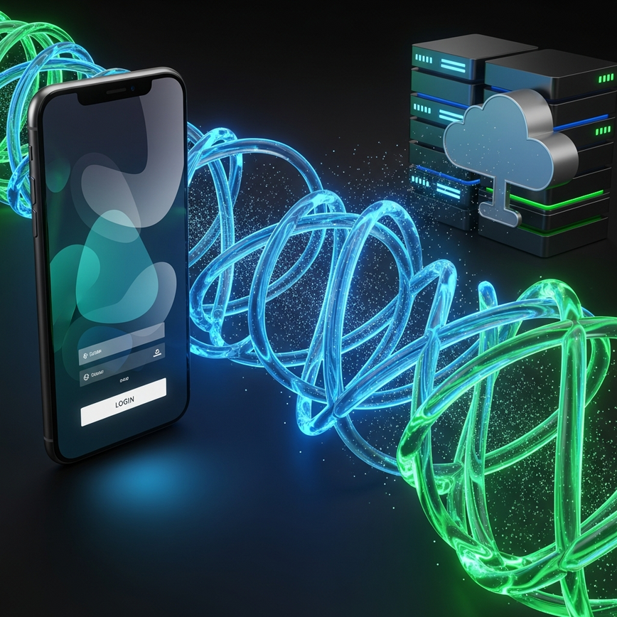 Illustrates the concept of SSL encryption and secure data transmission between a user's device and the <a href=