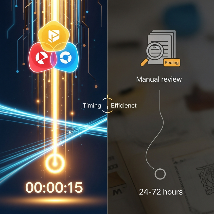 Visualizes the contrast between instant/fast payment methods and slower, manual processes, highlighting the efficiency of modern digital transfers.