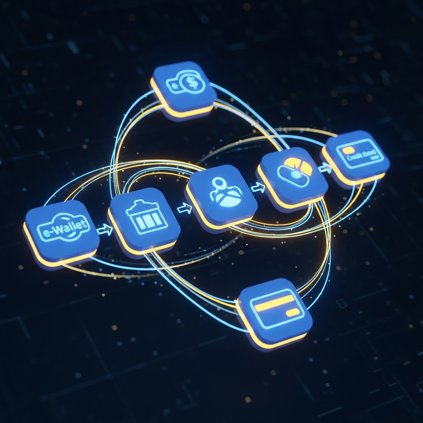 Visualizes the concept of 'closed loop' payment consistency for online casino transactions, showing various generic payment methods.