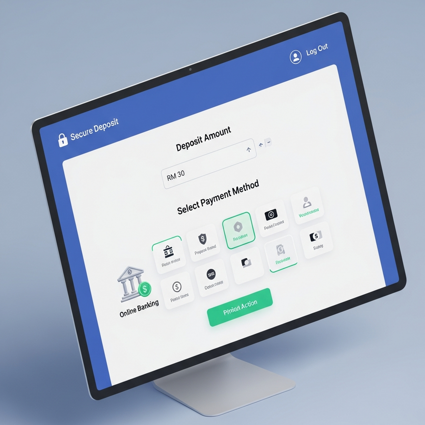 Illustrates the secure and easy process of making a first deposit on the online <a href=