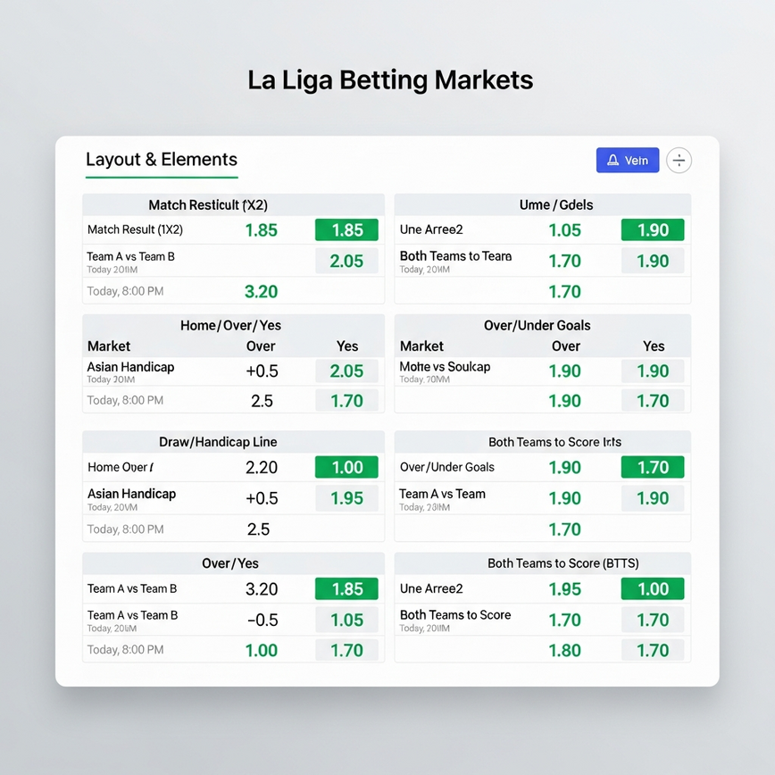 Illustrates the variety and structure of popular La Liga betting markets discussed in the article.