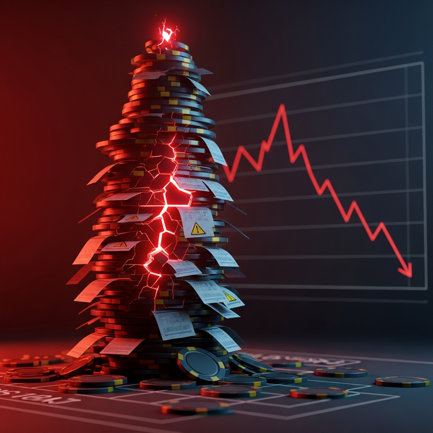 Visually represents the inherent danger and rapid bankroll depletion associated with Martingale and other progressive betting systems.