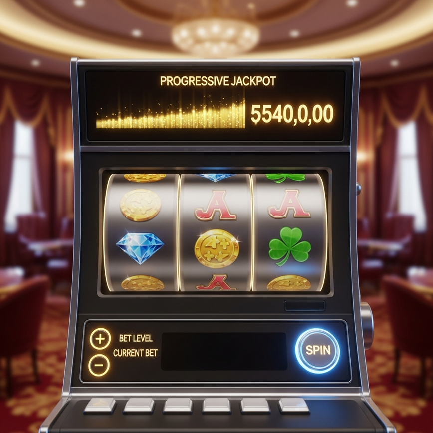 Illustrates the concept of progressive jackpot slots, emphasizing the growing prize pool and the excitement of a potential big win.