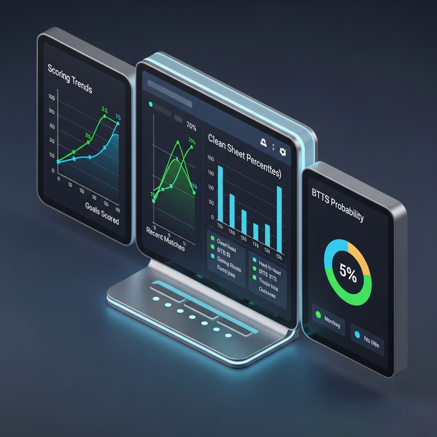 Illustrates the data analysis and strategic decision-making involved in BTTS betting, specifically for 'Key Indicators for BTTS Success' and 'BTTS Betting Strategy Framework'.
