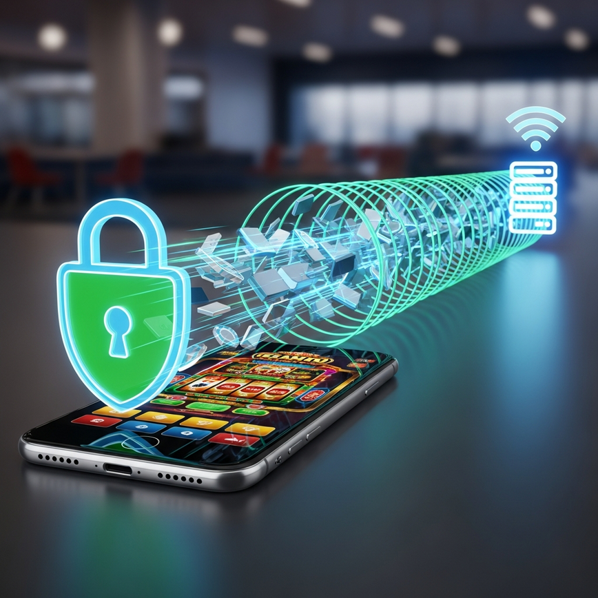Illustrates the concept of a Virtual Private Network (VPN) protecting a <a href=