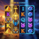 Dynamic online slot machine interface blending Ancient Egyptian and futuristic space themes, showcasing vibrant winning symbols and engaging graphics on a premium online casino platform.