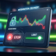 Digital representation of an online betting interface showing a financial graph with a losing streak being halted and reversed by responsible gaming controls like stop-loss limits and session limits.