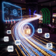 Dynamic digital art showing a fast and secure online casino payout process with glowing data streams connecting a gaming platform to various Malaysian payment method icons, featuring a prominent security padlock.
