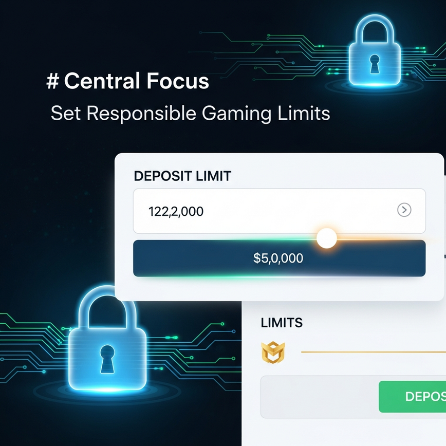 Depicts responsible gaming tools and secure platform features within a mobile online casino interface, emphasizing trust and player protection.