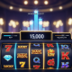 Dynamic online slot machine interface with vibrant spinning reels, a rising progressive jackpot counter, and digital indicators for RTP and volatility, set in a luxurious, high-tech online casino environment.