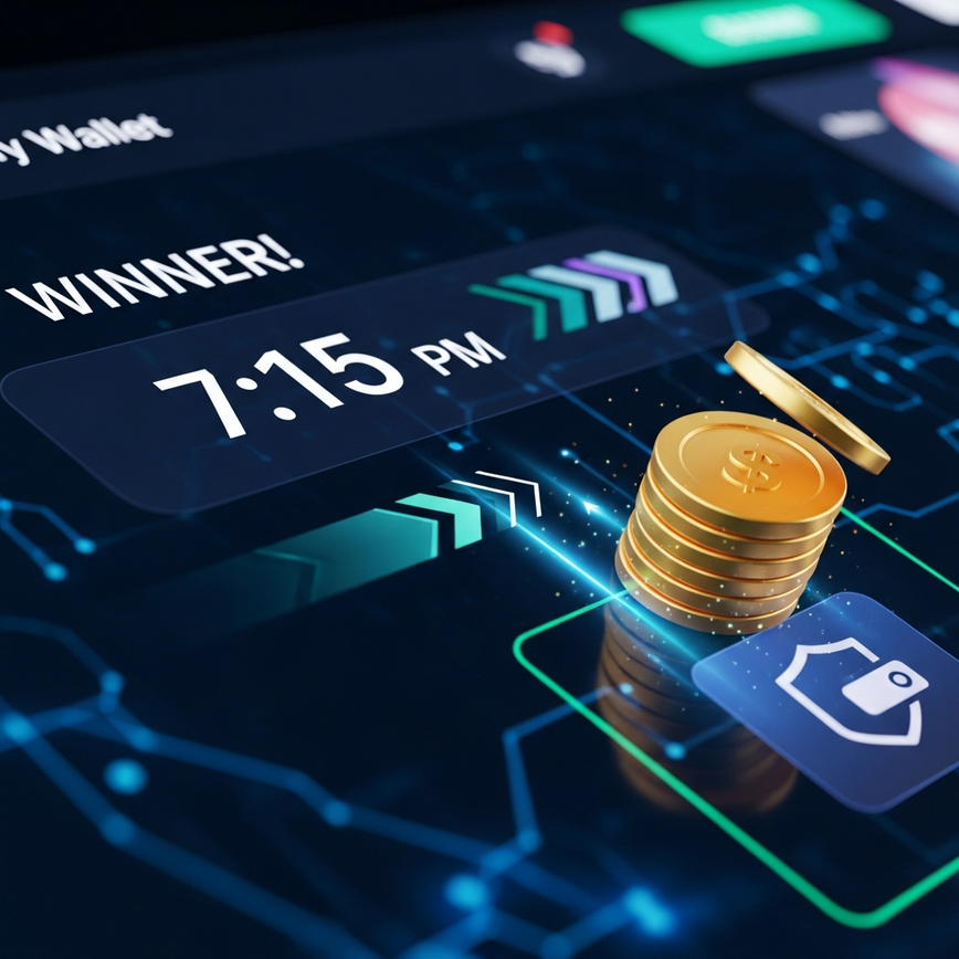Depicts the fast and secure payout process for 4D lottery winnings, emphasizing speed and digital crediting.