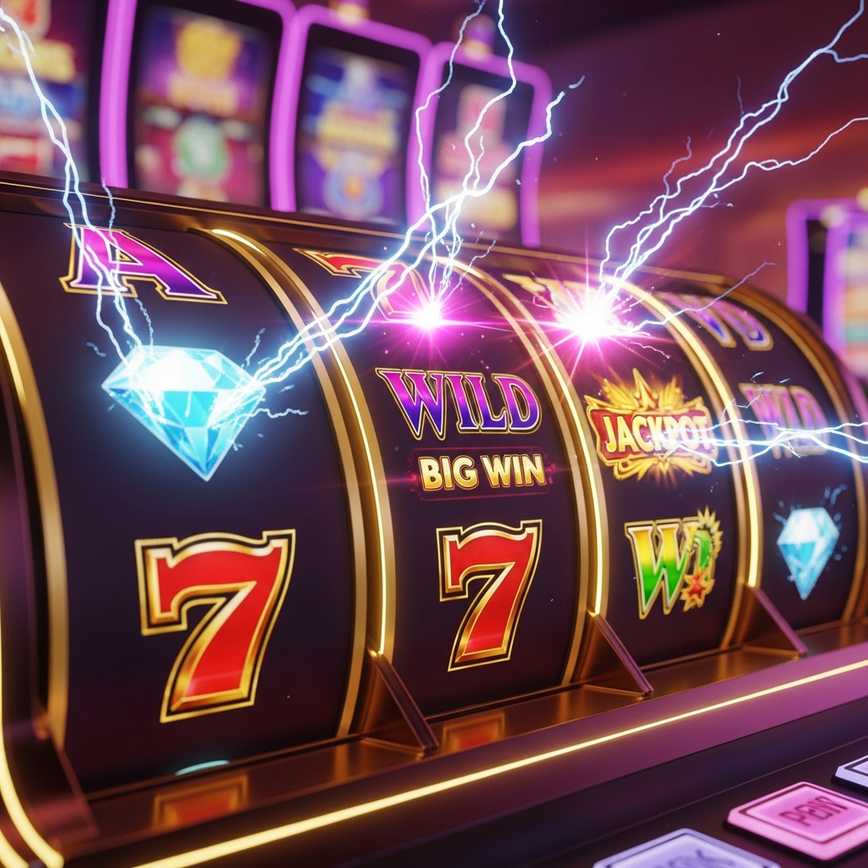 Illustrates the characteristics of a high volatility slot game, highlighting the anticipation of a massive, rare win or bonus feature.