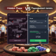 Split-screen online casino interface contrasting confusing, dark bonus terms on the left with clear, transparent terms and a progress bar on the right, symbolizing fair play and trustworthiness.