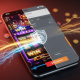 Dynamic split-screen visual on a smartphone, comparing a fast, secure online casino mobile app interface with vibrant slot games on the left, and a slower, loading browser-based gaming experience on the right, highlighting superior performance and security.