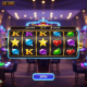 Vibrant, modern online slot machine interface with reels mid-spin, showing classic symbols, a prominent 'SPIN' button, and subtle 'Low Stakes' and 'High RTP' indicators on a premium digital casino platform, perfect for beginners in Malaysia.