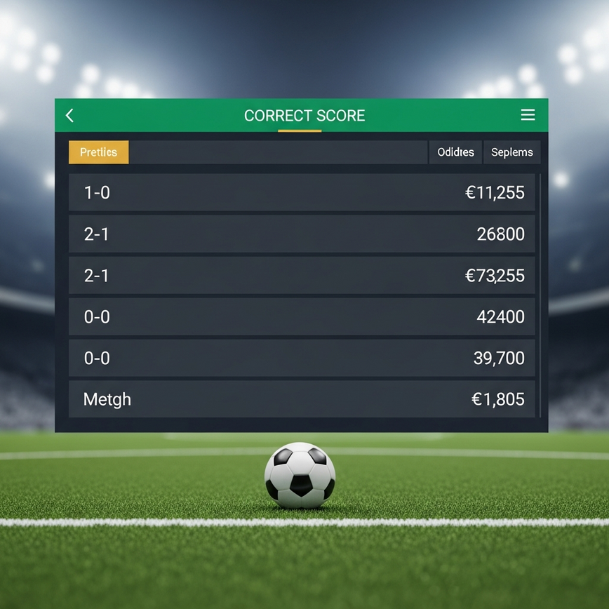 Illustrates the mechanics of correct score betting and how odds are presented for various score predictions.