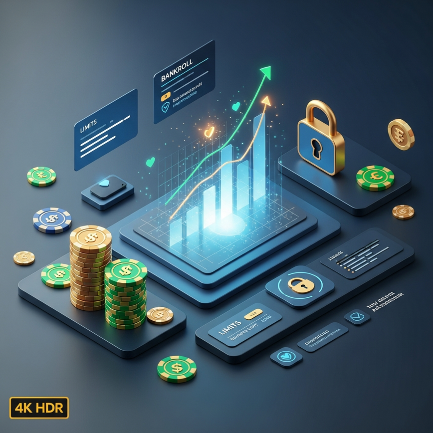 Visualizes the concept of bankroll management and risk control in high-stakes betting, emphasizing discipline and strategic staking.