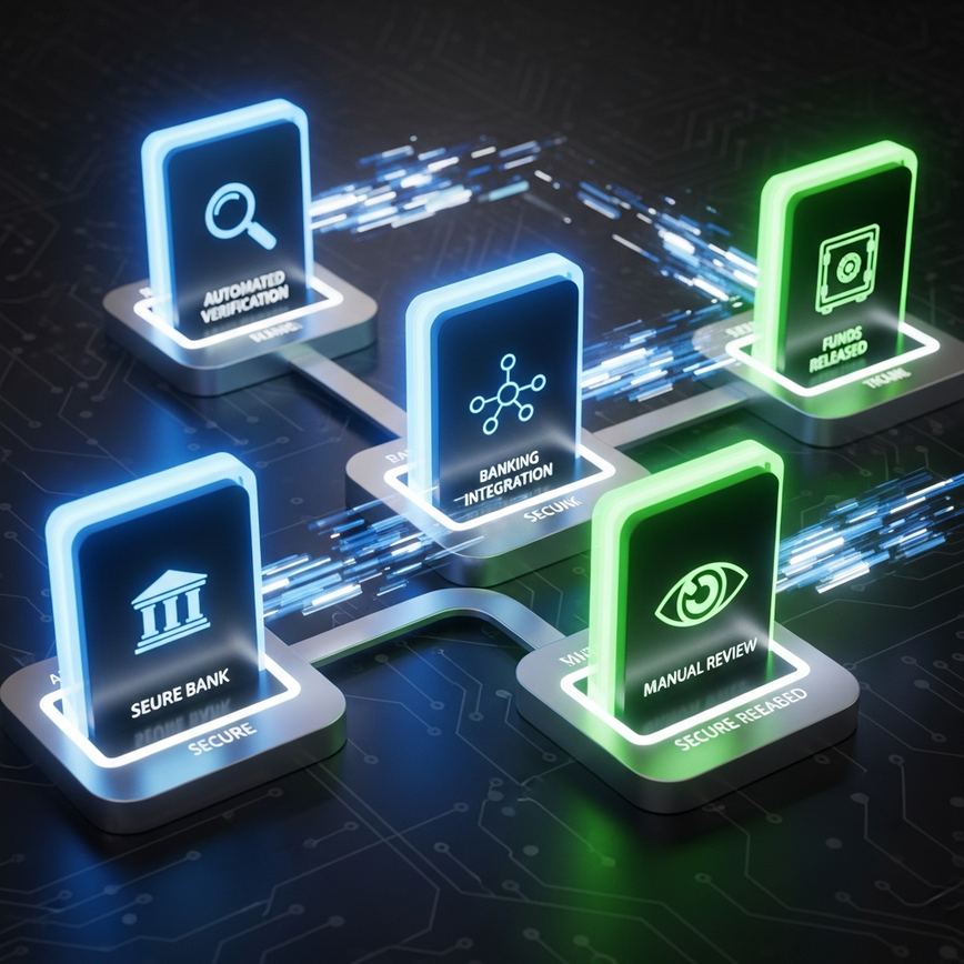 Illustrates the secure, multi-stage automated and manual verification process behind fast online casino withdrawals.