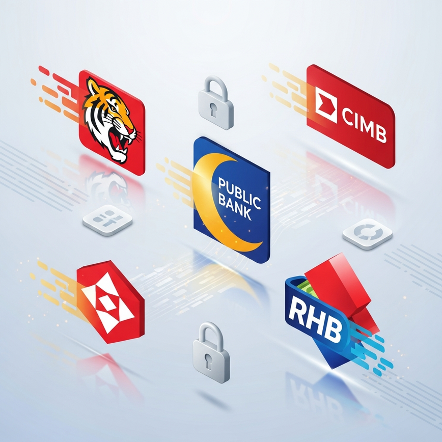 Depicts various Malaysian payment methods (banks and e-wallets) used for online casino withdrawals, highlighting their speed and reliability.