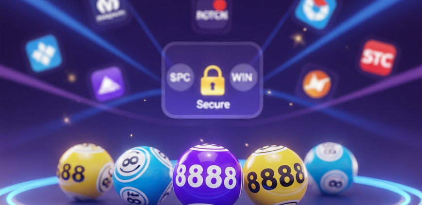 Vibrant online 4D lottery platform interface displaying glowing winning numbers, with abstract representations of multiple providers integrated into a single secure system, hinting at a comprehensive Malaysian lottery experience.