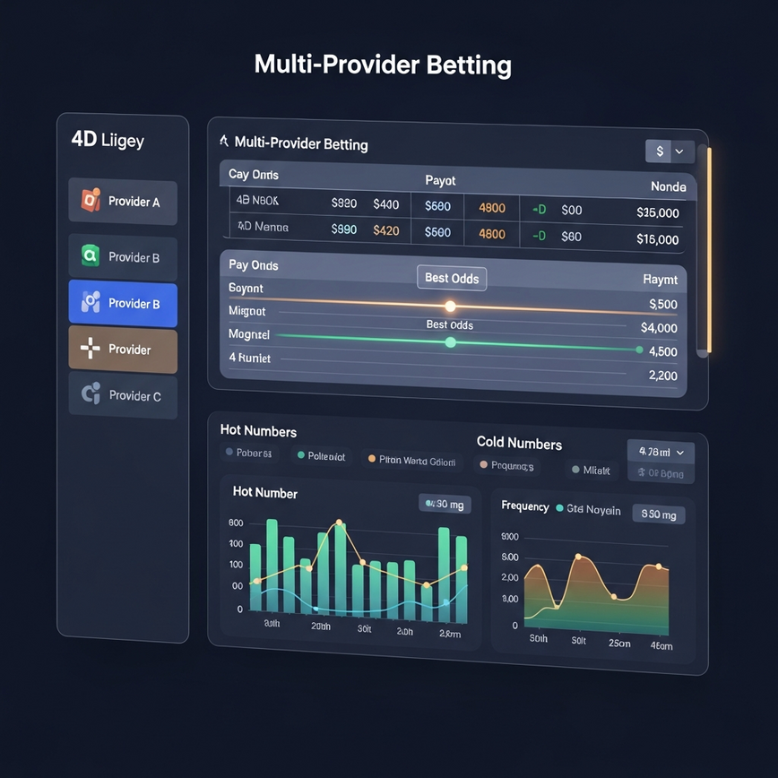 Illustrates the advanced features of the platform, specifically multi-provider betting and historical analysis tools for strategic play.