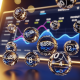 Dynamic visual representing 4D lottery, with glossy numbered balls and a glowing digital interface showing abstract odds and payout data, set in a luxurious high-tech environment.