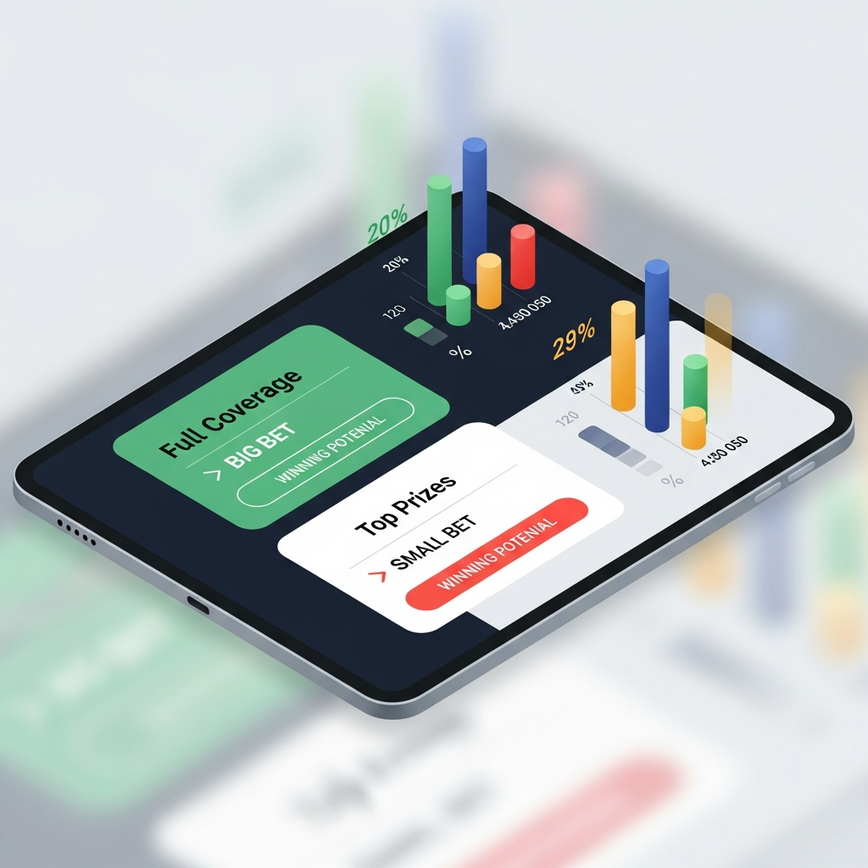 Visualizes the strategic choice between 'Big Bet' and 'Small Bet' options within a clean, user-friendly 4D lottery betting interface.