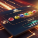 Vibrant digital interface of an online 4D lottery game in Malaysia, showing winning four-digit numbers and a jackpot indicator, set against a luxurious, high-tech background.