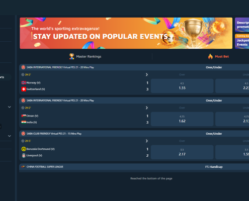 SABA Sports Promotion page inside iBET showing left navigation and live matches